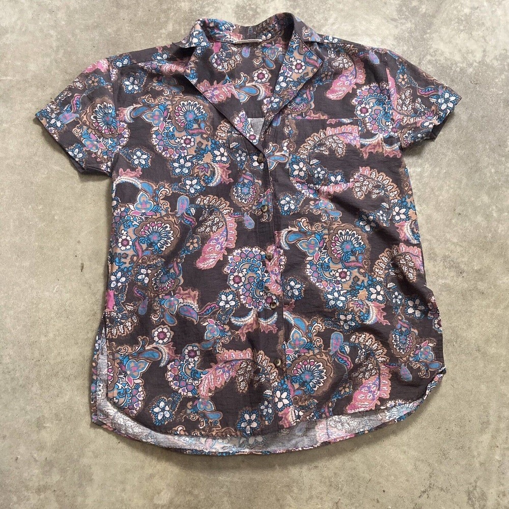 Free People Shirt Womens Size XS Poolside Printed Boyfriend Button Up Collared